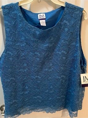 JM Collection New Chic Teal Lace Lined Sleeveless Shell Top Size XL